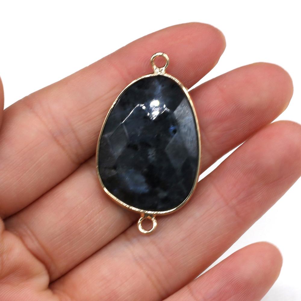 1Pc Faceted Water Drop Natural Stone Connector Pendant 22×38mm Golden Zinc Alloy Bezel Wrapped Double Loops Gemstone Link Charm For DIY Jewelry Making