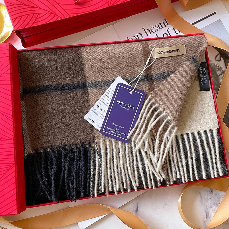 People Mom and Dad Winter Men's and Women's Thickened High-end Men's Pure Cashmere Scarf Plaid Long Grey