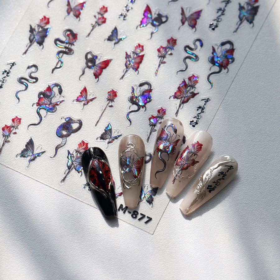 

TENSOR M-877 Dark Butterfly Rose Self-Adhesive Nail Stickers - Hot Stamping Series