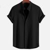 Men's Casual Short Sleeve Solid Color Button- Shirt with Stand Collar