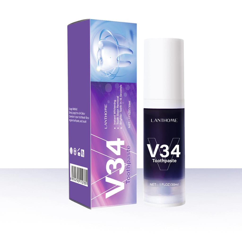 V34 Toothpaste 30ml for Teeth Whitening, Remove Smoke Stains, Fresh Breath, Stain Removal, Whitening Toothpaste