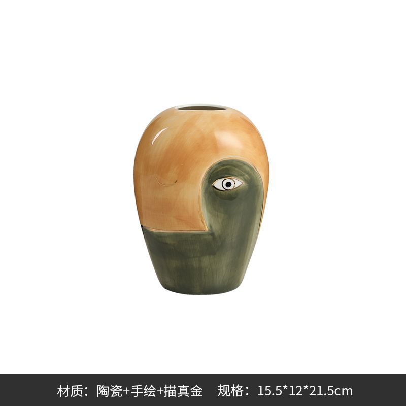 

Минималистское искусство, нарисованное вручную, цветная керамическая ваза с глазами, украшение для гостиной, ваза для цветов