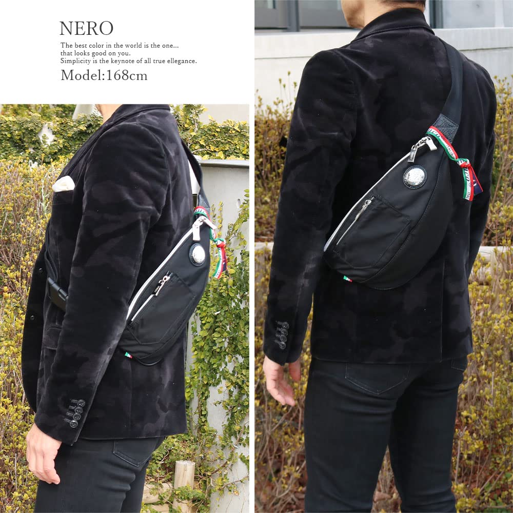 Orobianco Men's Genuine Leather Limonta Nylon Shoulder Bag, Made in Italy, Mini, Crossbody, Nylon and Leather, GOCCIA-C (NERO/Black) [Parallel Import]