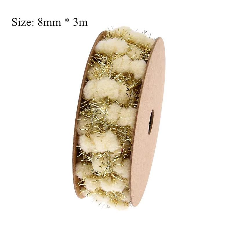 

3 Yards 8mm Christmas Creative Wire Wool Ball Double Splicing Ribbon Handmade DIY Gift Packaging Holiday Decoration Ribbon золотий