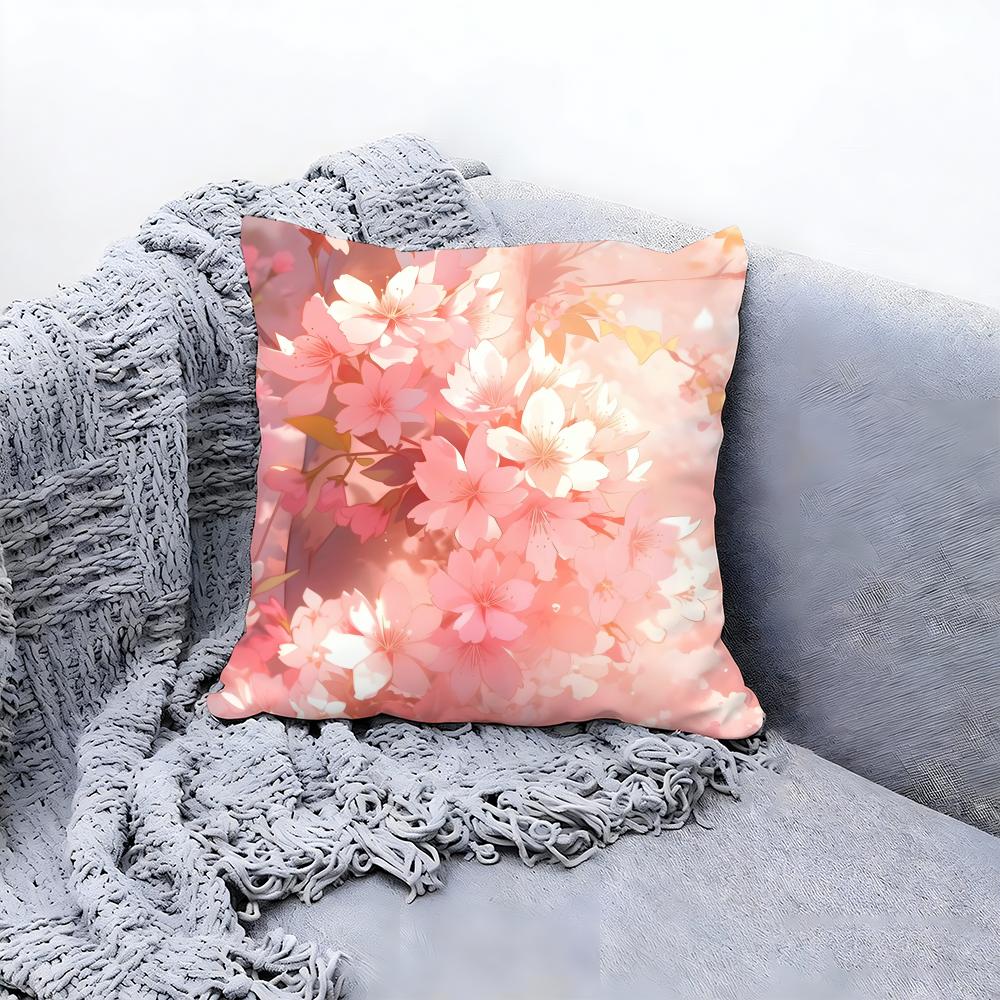 Sweet Light Pink Petals Pattern Cushion Cover Premium Comfort Reversible Pillow Cov in One Design for Any Room Car Interior