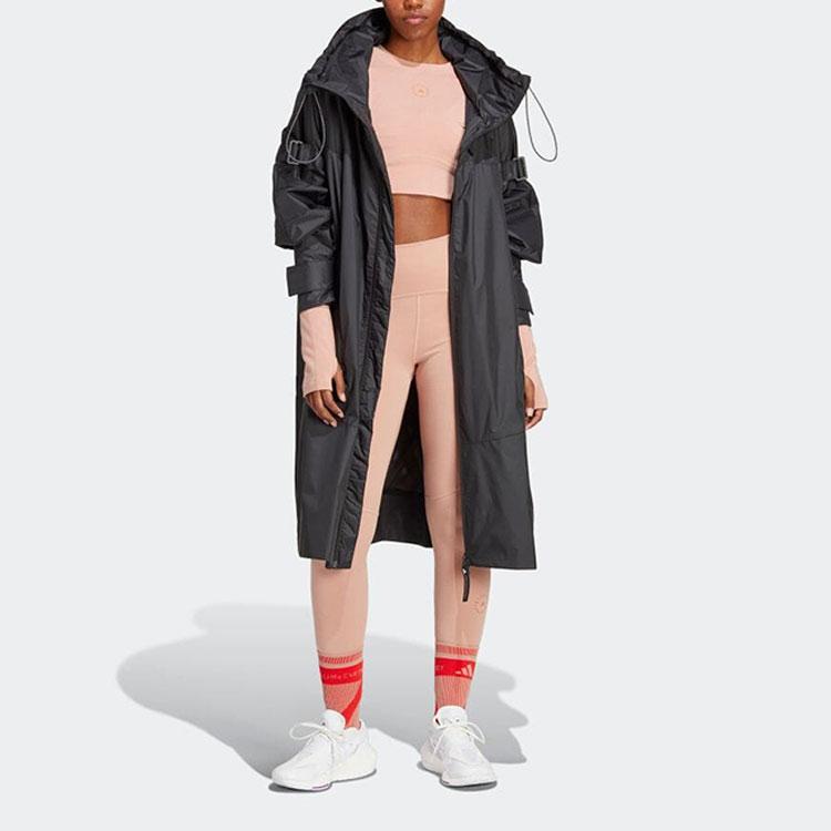 Adidas X Stella McCartney Collaboration Solid Color Hooded Mid-Length Long Sleeve Windbreaker Women Outerwear Black HS0038