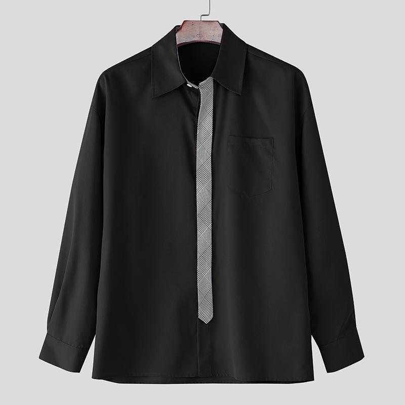 INCERUN Oversized Men Casual Loose Striped Print Patchwork Long Sleeve Shirts Tops