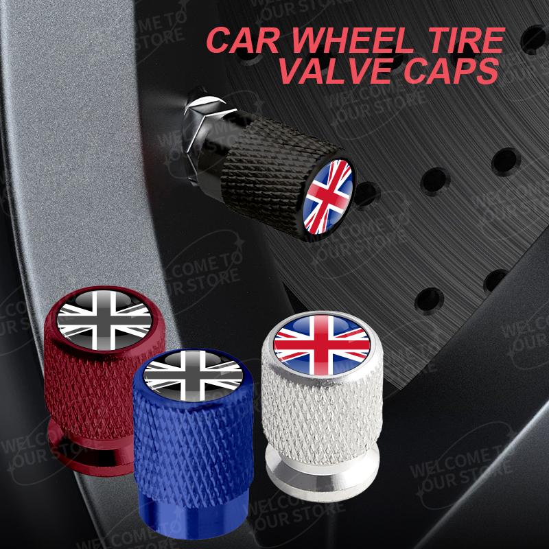 Aluminum For Union Jack Flag Logo Mini Cooper Jaguar Land Rover Vauxhall Lotus 4pcs Car Decor Wheel Tire Valve Caps Stem Cover TB1