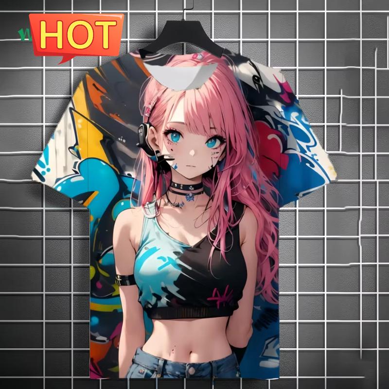 Harajuku  Style Cartoon Anime Printed Men's T-Shirt Summer Outdoor Men's Clothing Tide Girls Pattern Men Tops Short Sleeve Tee