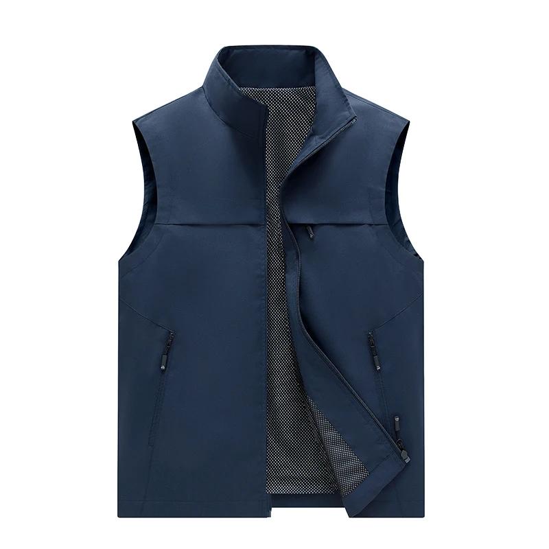 Spring Summer Fashion Casual Stand Collar Vest Men Solid Color Sleeveless Jacket Fishing Hiking Vest Male Lightweight Waistcoat