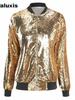 Giacca da Donna Autunnale con Paillettes Taglie Forti Camicia Baseball Larga con Perline Cappotto per Donna