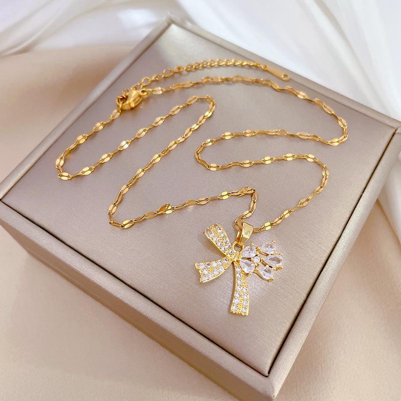 Guochao Micro-Inlaid Water Droplets Butterfly Accessories Live Broadcast Court Style Full Of Diamonds Inlaid Luxury Necklaces