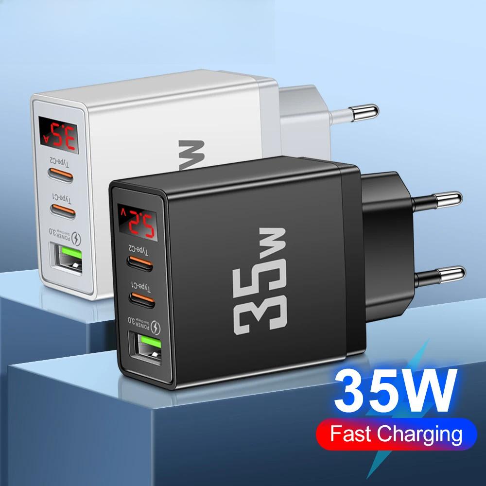 35W Dual PD Port USB Fast Charger Type C Mobile Phone Adapter Quick Charge Wall Charger for IPhone 16 15 14 Xiaomi Samsung Oneplus
