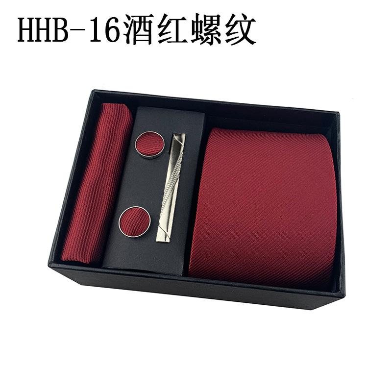 Men'S Business Tie Square Scarf Gift Box Striped Plain Suit Shirt Tie Black Gift Box Set