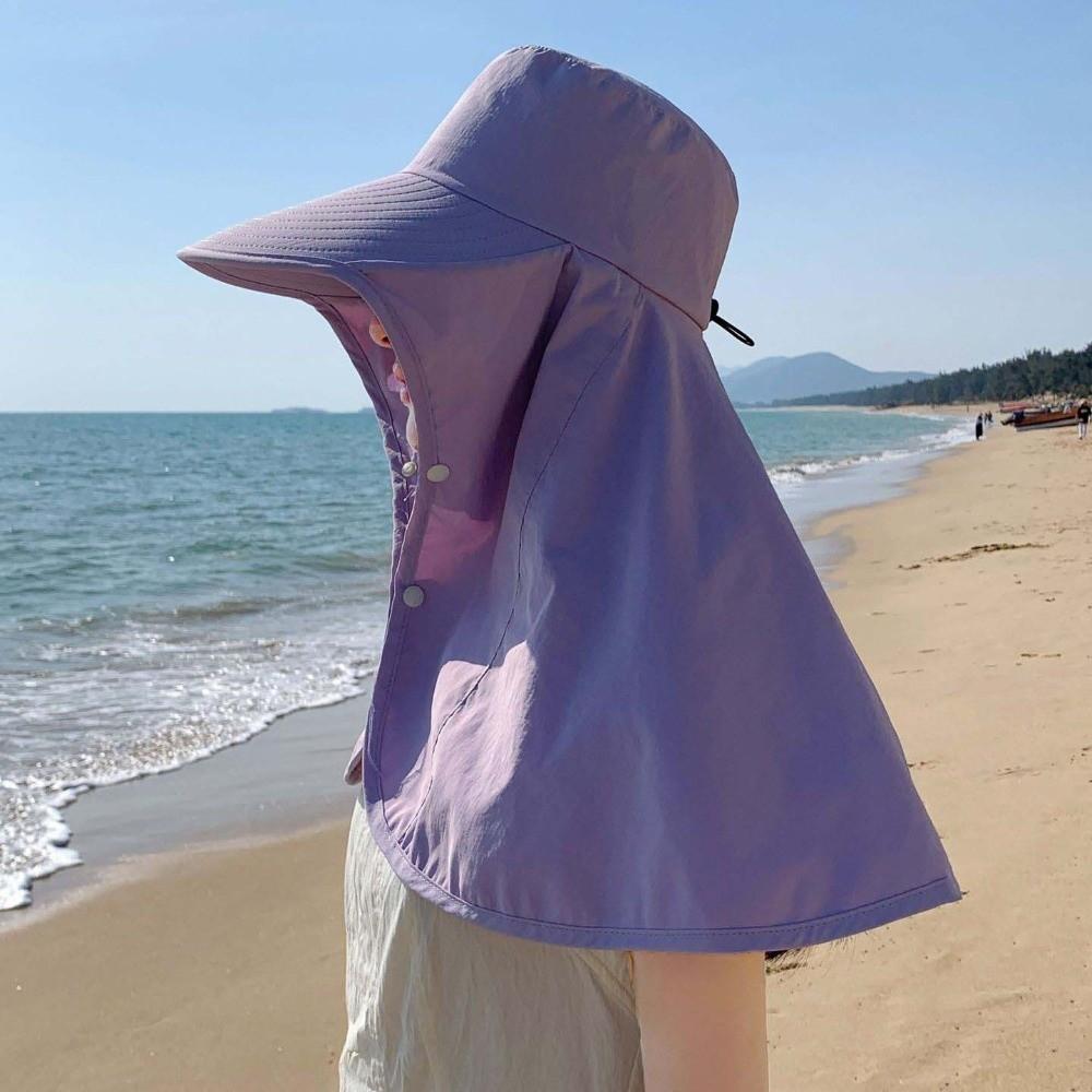 Casual Wide Brim Shawl Fisherman Hat Solid Color Breathable Hiking Bucket Hat Elastic Neck Protection Mountaineering Cap Summer