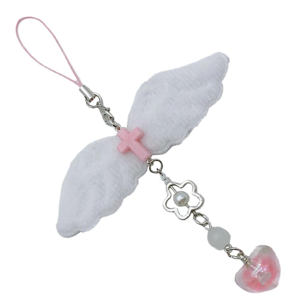 Plush Wing Heart Charm Pendant Chain Hanging Decoration for Keys Bag Purse