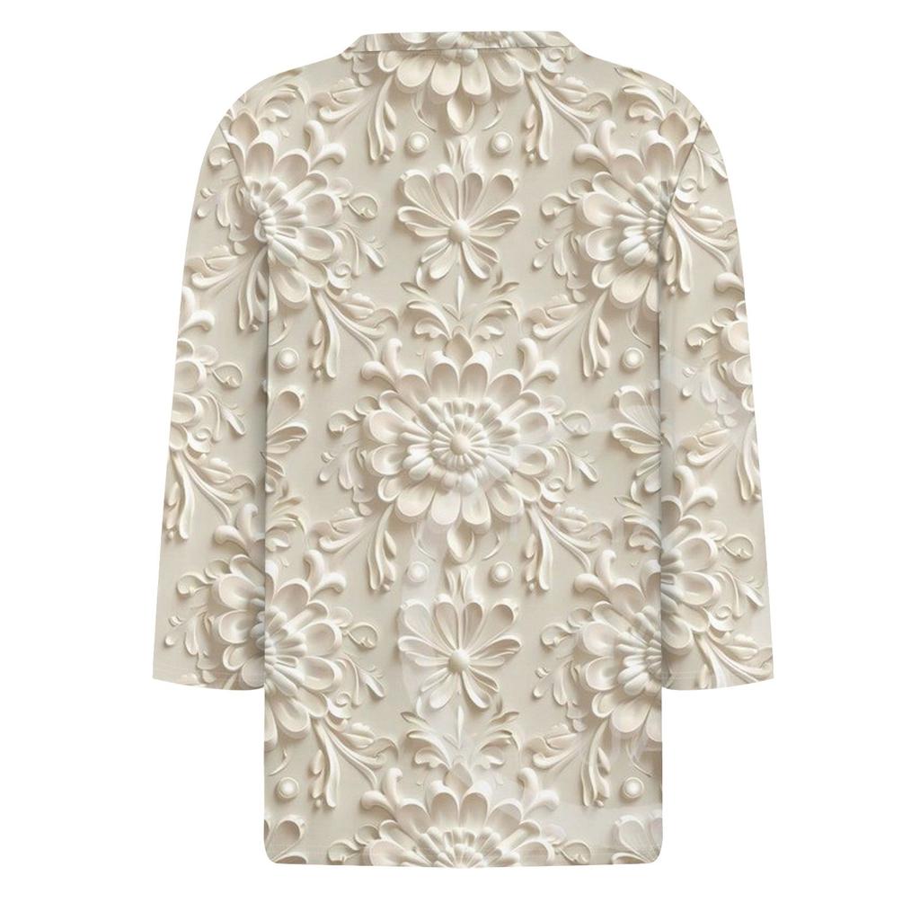 Women's Fashion Casual Round Neck 3/4 Sleeve Loose  Printed T-Shirt Ladies Top