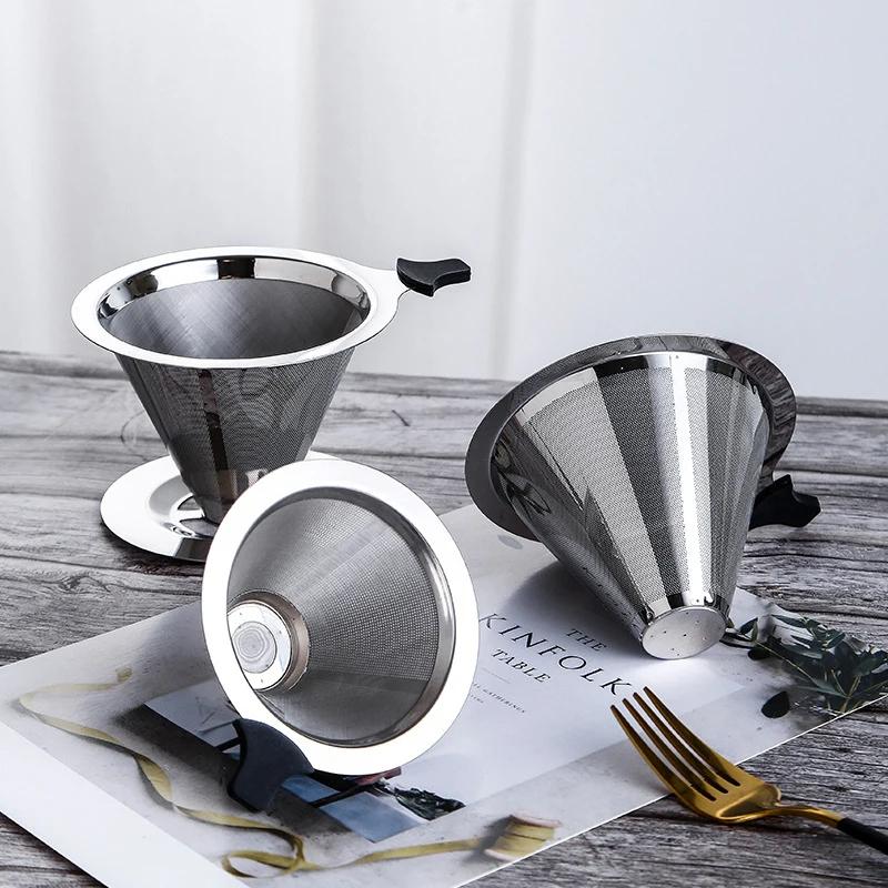 1Pc Reusable Double Layer Stainless Steel Coffee Filter Holder Pour Over Coffees Dripper Mesh Coffee Tea Filter Basket Tools
