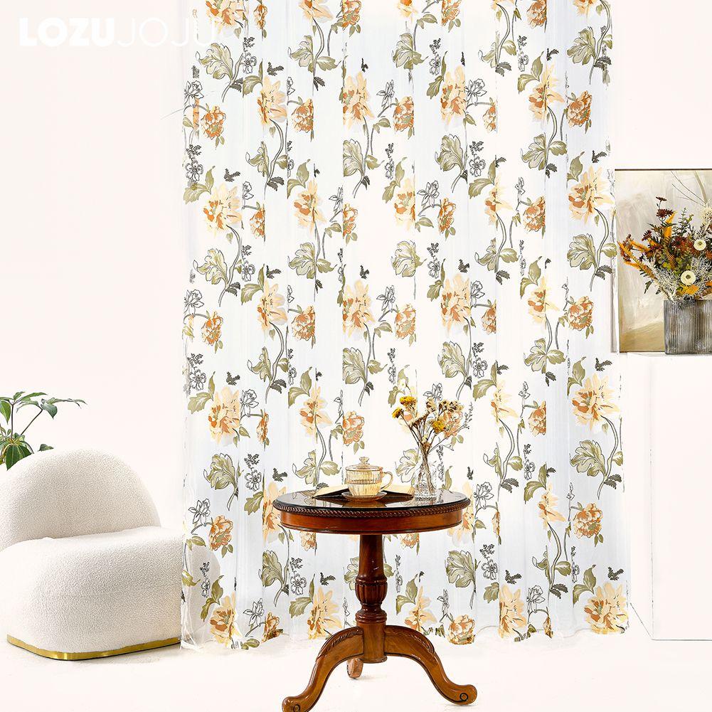 1PC Romantic Flowers Tulle Curtain Newest Burnt-out Printing Craft Sheer Window Curtain For Living Room Bedroom Lozujoju Home Decor
