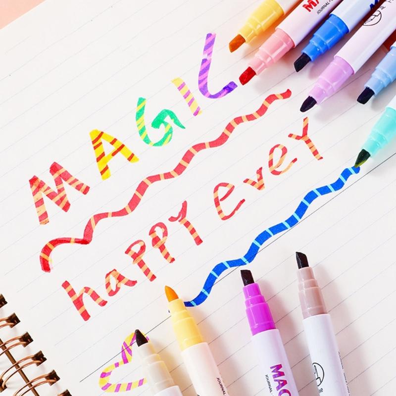 12Pcs Color Changing Pen Double Tip Multicolor Highlighter Pen for Scrapbooking Card Making Calendar Journal Notebook