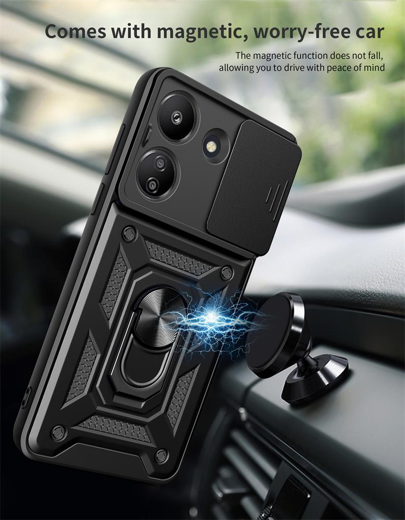 For Xiaomi Poco C65 Case Slide Camera Lens Armor Funda For Poxo Poko Pocco Little C65 C 65 4G Magnetic Holder Ring Protect Cover