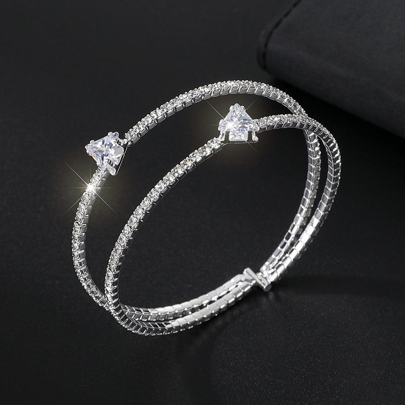 Rhinestone Zircon Open Bracelet Bride Crystal Bracelet Cross Elastic Full Diamond Claw Chain Bracelet Women
