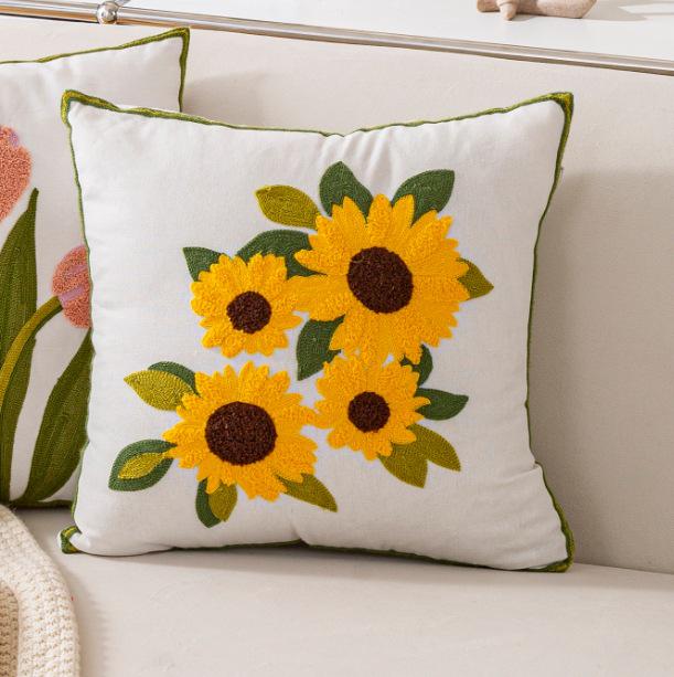 Luxuriöses pastoral gesticktes Gänseblümchen-Kissenbezug - Helles Wohnzimmer Sofa Kissen