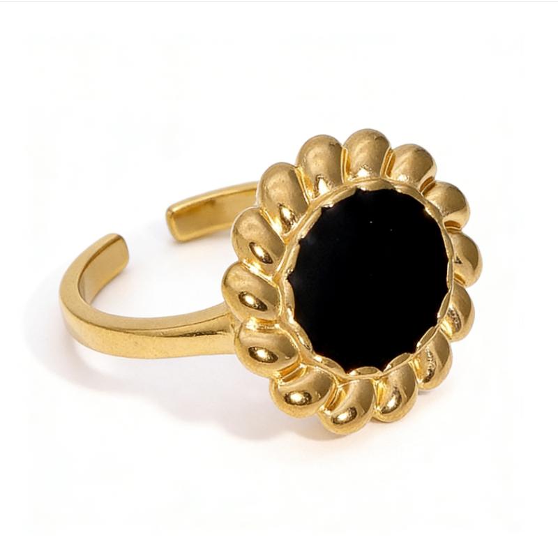 Stainless Steel Sun Flower Red Drip Oil Rings for Women Men Niche Personality No Fading Opening Rings Party Jewelrty Accessories