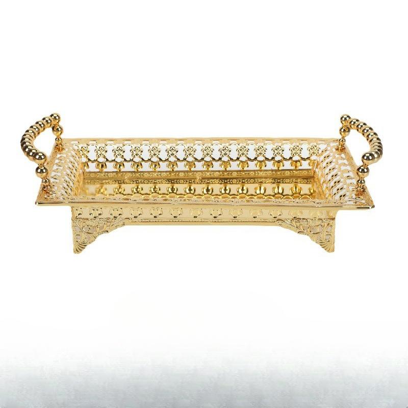 Plateau Long en Fer Forgé Nordique Doré et Argenté Creux Plateau de Rangement pour Fruits et Snacks Plateau à Snacks Fruits Dessert pour Hôtel KTV