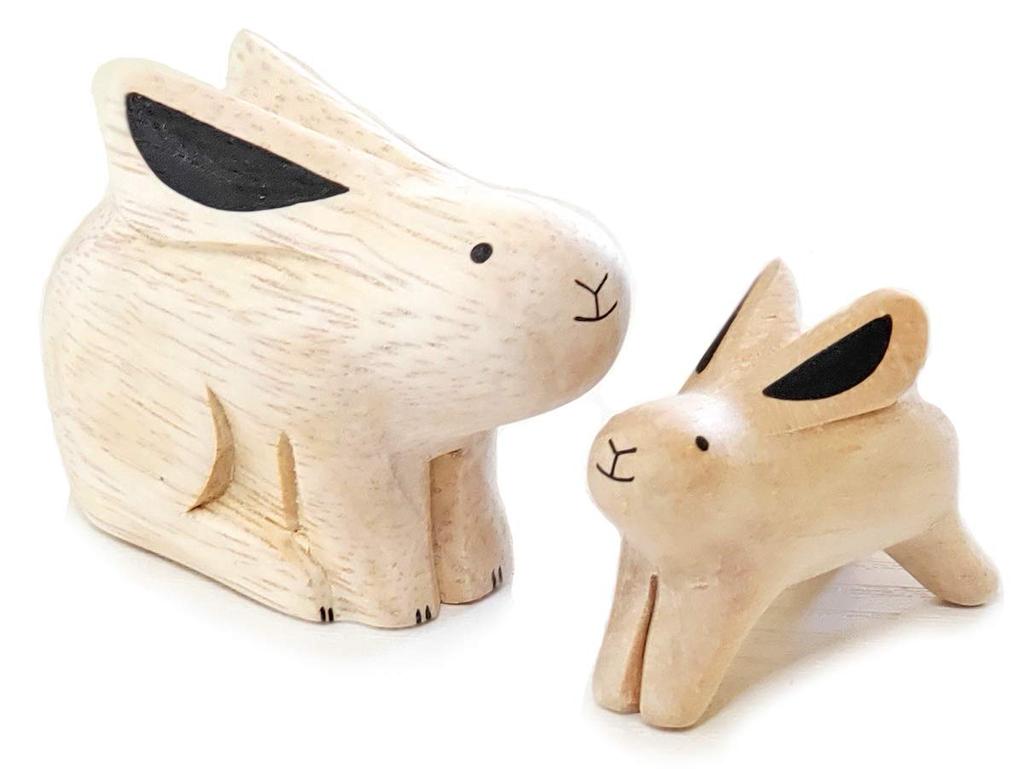 Pole Pole Animal Miscellaneous Goods Parent and Child Rabbit Rabbit Rabbit Zodiac Handmade Wood Carving Ornament Handmade