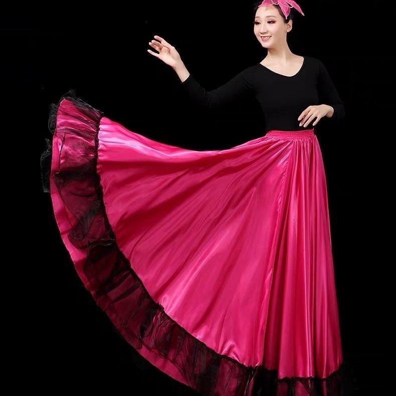 

Жіноча спідниця для іспанського пасодоблю, фламенко, гладка, з великим воланом, мереживною вишивкою, для карнавальної вечірки, бальних танців, циганського стилю, для танцю живота XL