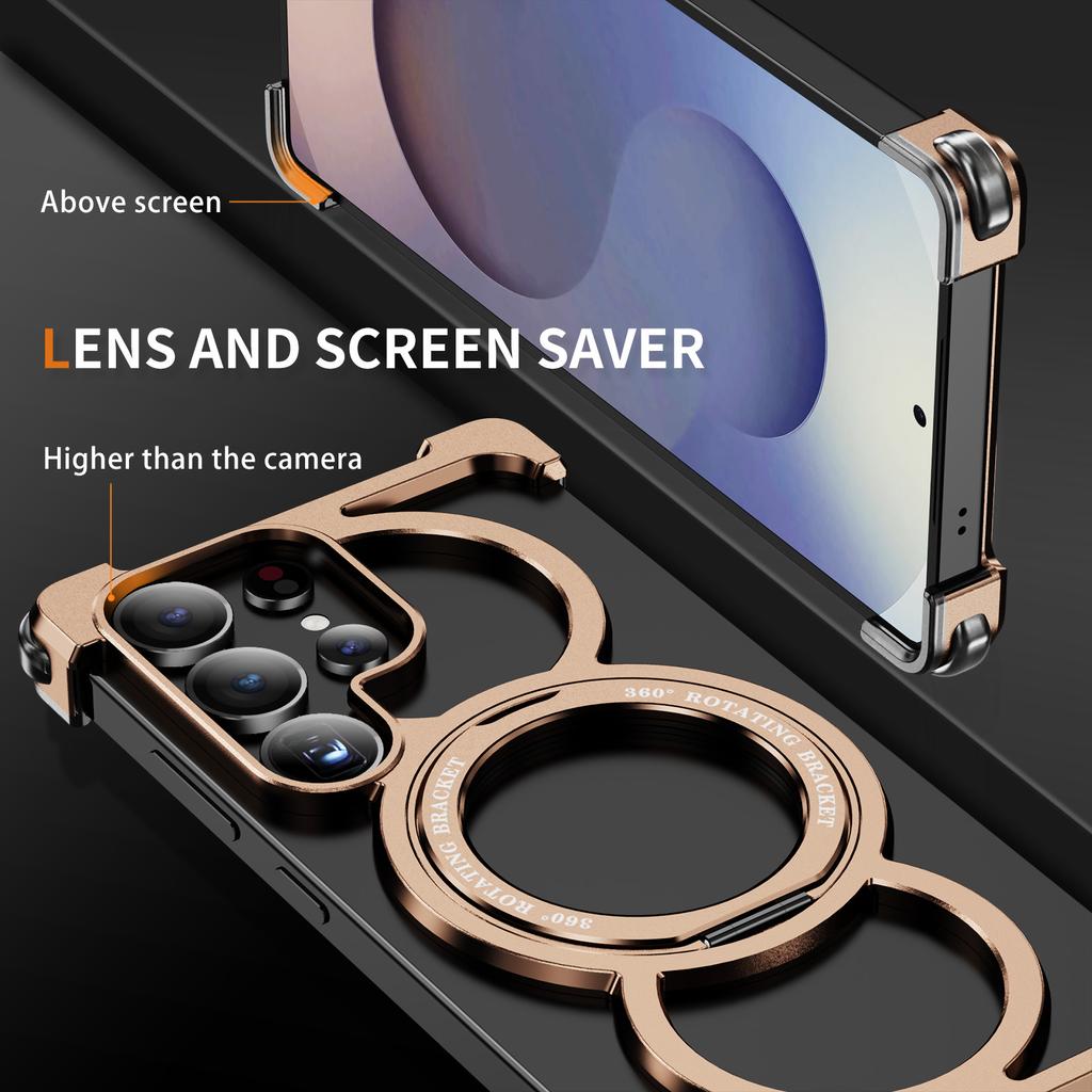 Aluminum Alloy Hollow Heat Dissipation Phone Case, for Samsung S26 S25 S24 S23 Ultra Magnetic Frameless Rotating Bracket Case