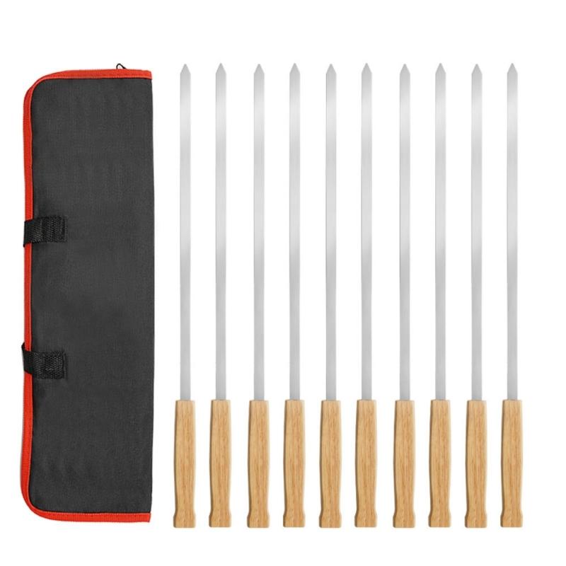 

8Pcs Stainless Steels Wide Flat Skewers 17inch Long Kabob Skewers with Wood Handle BBQ Barbecue Skewers Flat Stick 1
