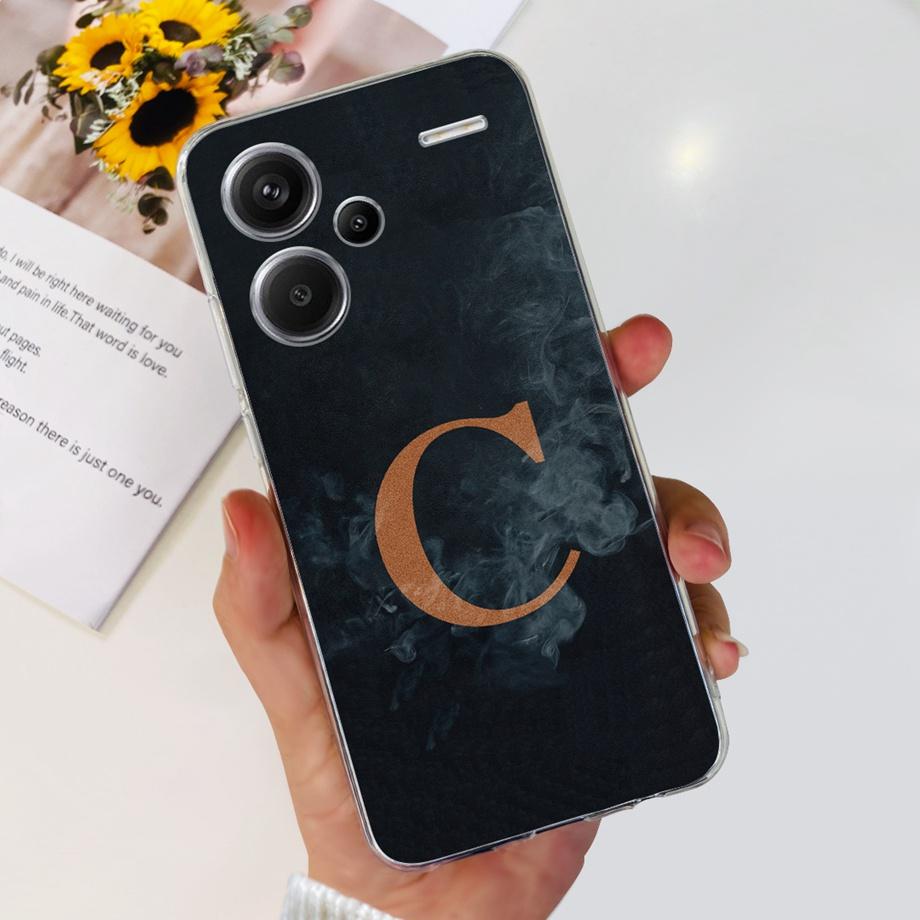 For Xiaomi Redmi Note 13 Pro Plus Case Soft Clear Bumper With Flower Letter Painting Capa For Redmi Note 13 4G 13 Pro 4G 5G Case