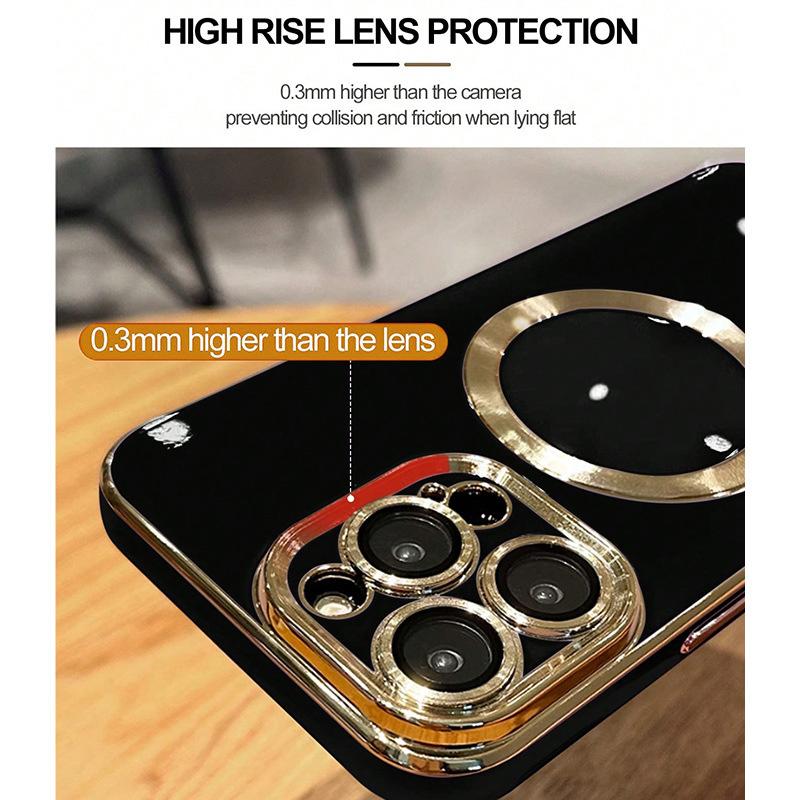 For iPhone 13 Pro Max Magnetic Phone Case Electroplating TPU Cover with Lens Film