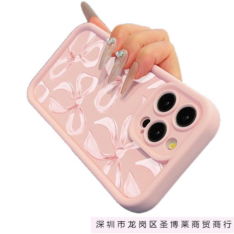 Pink Bow Is Suitable for Apple 16promax Mobile Phone Case iPhone13/14 Silicone 16 Soft 12Pro Anti-drop.
