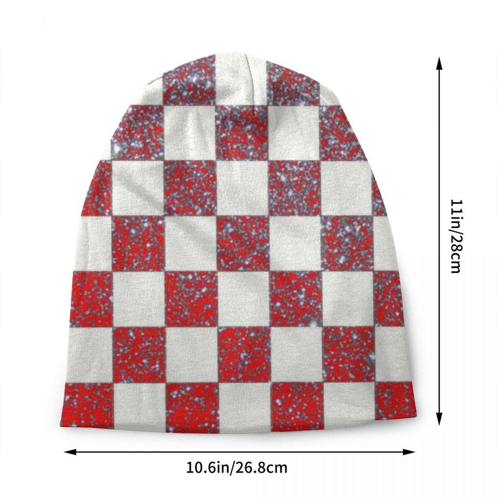 Custom Chessboard Glitter Croatia Skullies Beanies Caps Unisex Winter Warm Knitted Hat  Chess Board Bonnet Hats Outdoor Ski Cap