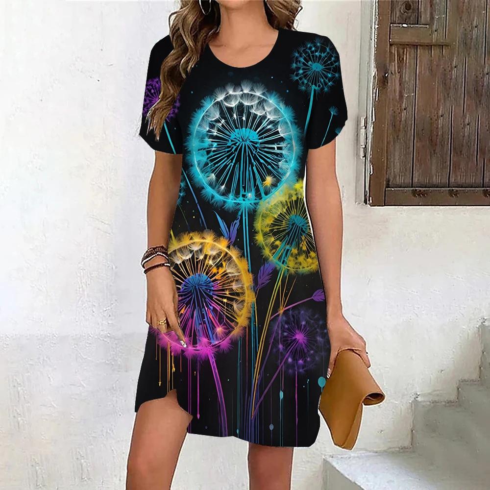 Fashion 3D Print Summer Dress Loose Casual Short Sleeve O-Neck Mini Dress