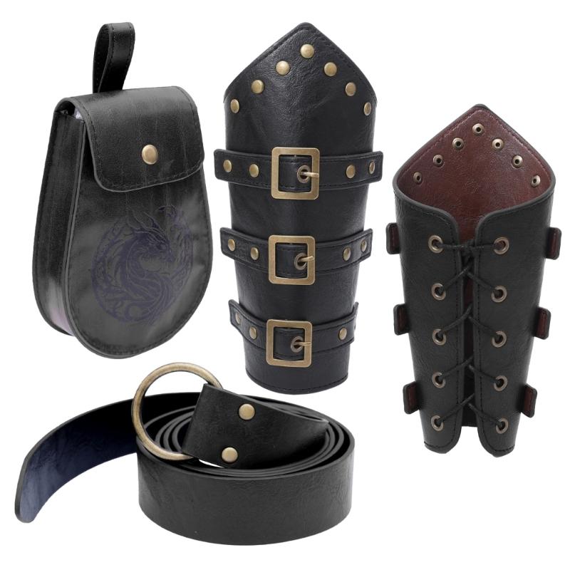 Halloween Medieval Leather Waist Belt Medieval Arm Bracer Medieval Waist Pack for Men Halloween Dress up