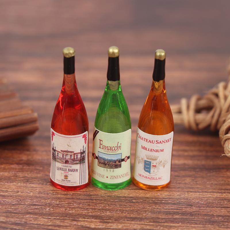3Pcs/Set 1/12 Dollhouse Miniature Mini Simulation Wine Bottle Model Decor Toys