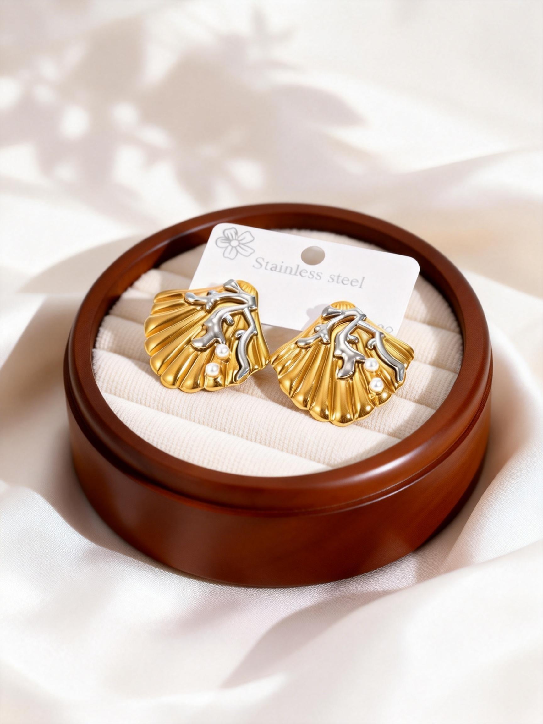 

Fashion Imitation Pearl Shell Stud Earrings Women s Stainless Steel Shell Earrings Charms Accessories Gift