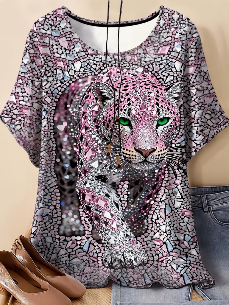 New Women 3D Print Animal T-Shirt Cool Cheetah Graphic Tees Summer T-Shirts Tops Oversize Short Sleeves Y2k Street Women Clothes