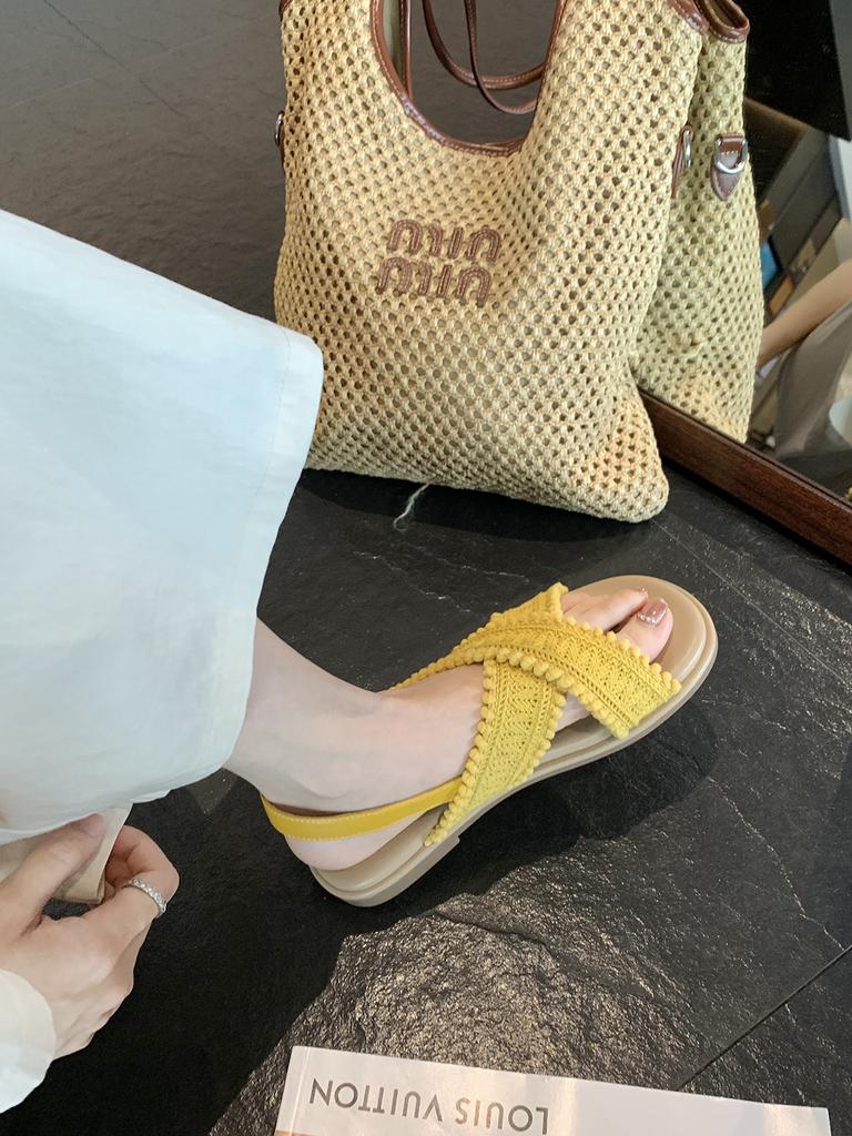 Grape mother bright color system two versions~ lazy holiday wind cross knitting ins open toe wearing cool slippers women