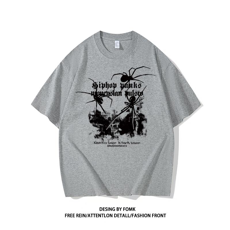 Spider Letter Adult Mens Clothing American Trend Street Fashion Loose 100 Cotton Highquality Shortsleeved Casual Summer Cool