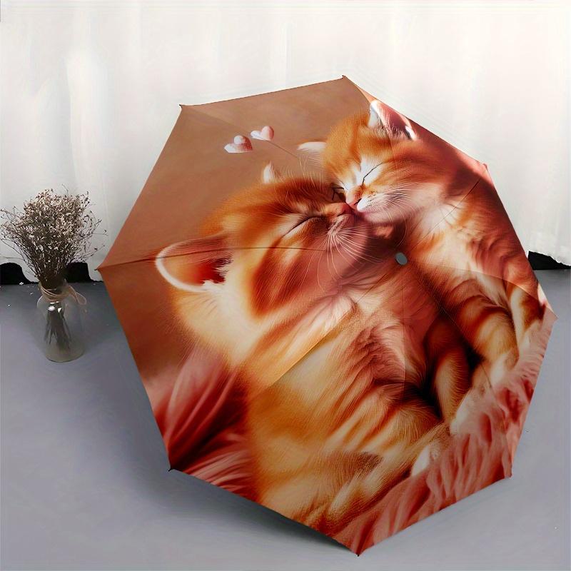 Kittens, Love Theme 8 Bone Hand Automatic Folding Umbrella, Compact and Portable Design, A Perfect Gift for Birthday, Christmas or Business