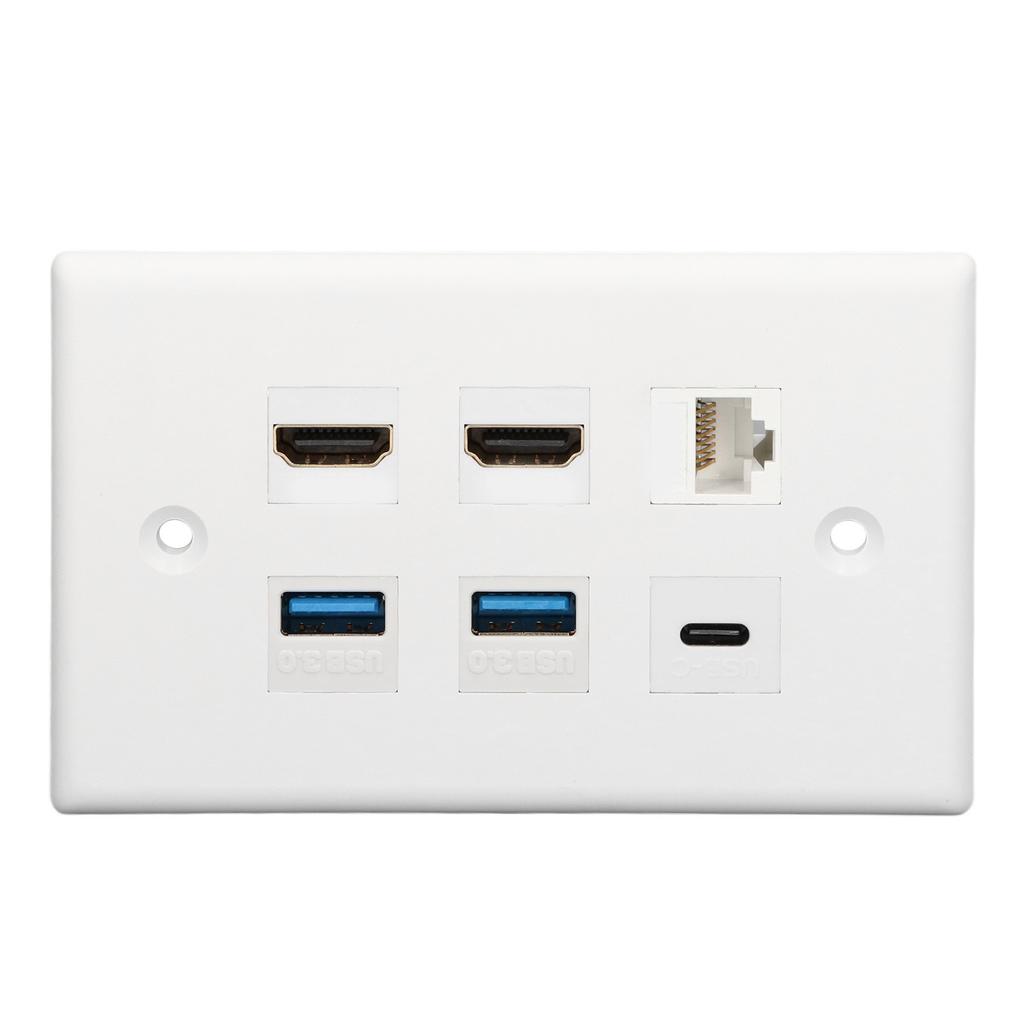6 Port Wall Plate 2xHD Multimedia Interface 2xUSB3.0 1xType C 1xCat6 Ethernet Wall Plate for TV