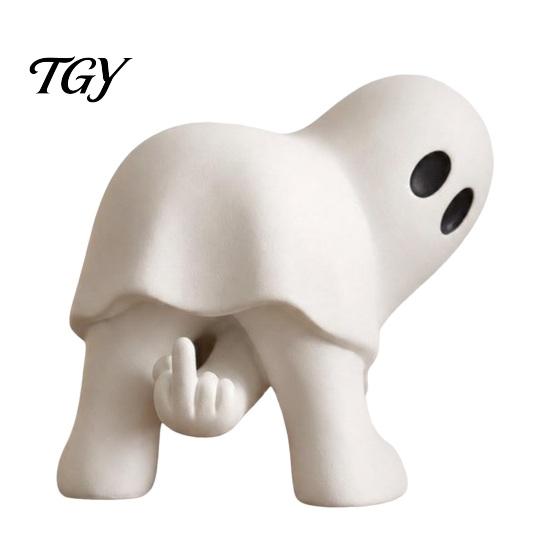 Lustige Geste Geist Dekoration Halloween Figur mit Mittelfinger, Niedliche Statue, Kreative Tischdekorationen Gruselige Harz Humor Schreibtisch für Party Home Office