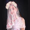 Blood Rose Flower Crown Ghost Cosplay Accessories Hair Hoop with Veil  for Women