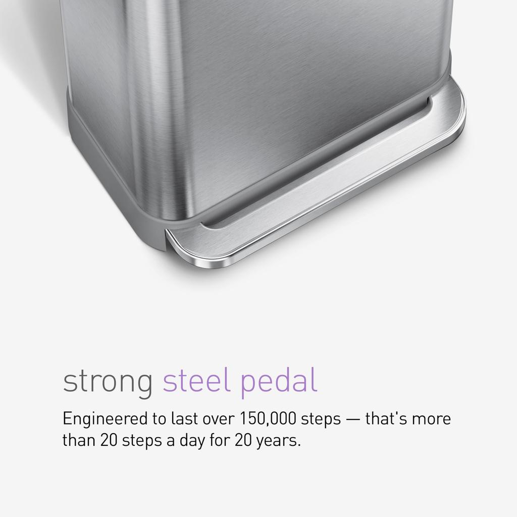 Simplehuman Trash Can 45L Rectangular Step Can Pedal Type with Lid Soft Close Stainless Steel Dust Box 45L Simplehuman