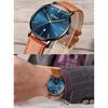 OLEVS Men's Minimalist Slim Fashion Analog Quartz Watch with Date Waterproof Large Dial Retro Leather Band